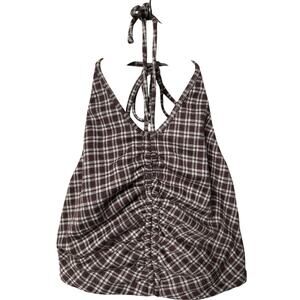 Princess Polly Size 6 Plaid Tie Top Brown